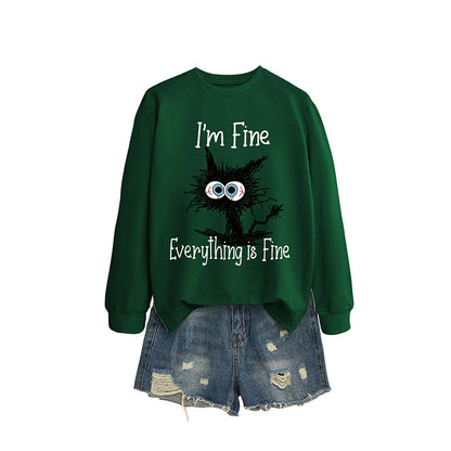 Plus Size Black Cat Sweatshirt - Dark Green - 2XL - image 4