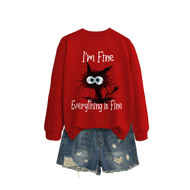 Plus Size Black Cat Sweatshirt - Red - 2XL - image 1