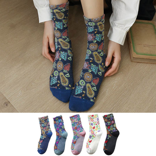 Fruit Print Quarter Socks(5 Pairs) - Multicolor - EU36-40(US3-7) - image 1