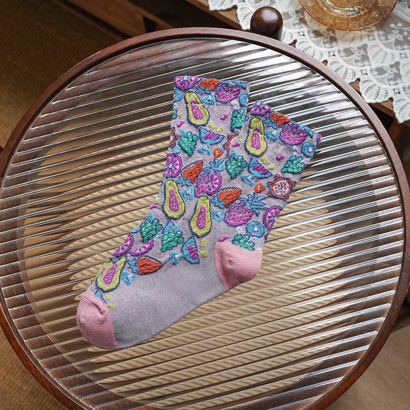 Fruit Print Quarter Socks(5 Pairs) - Pink - EU36-40(US3-7) - image 9