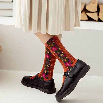 Folk Style Floral Quarter Socks(5 Pairs) - image 4