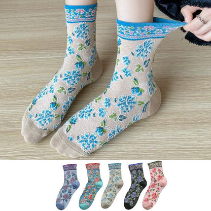 Floral Relief Quarter Socks(5 Pairs) - Multicolor - EU36-40(US3-7) - image 1