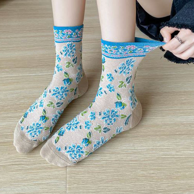 Floral Relief Quarter Socks(5 Pairs) - image 3