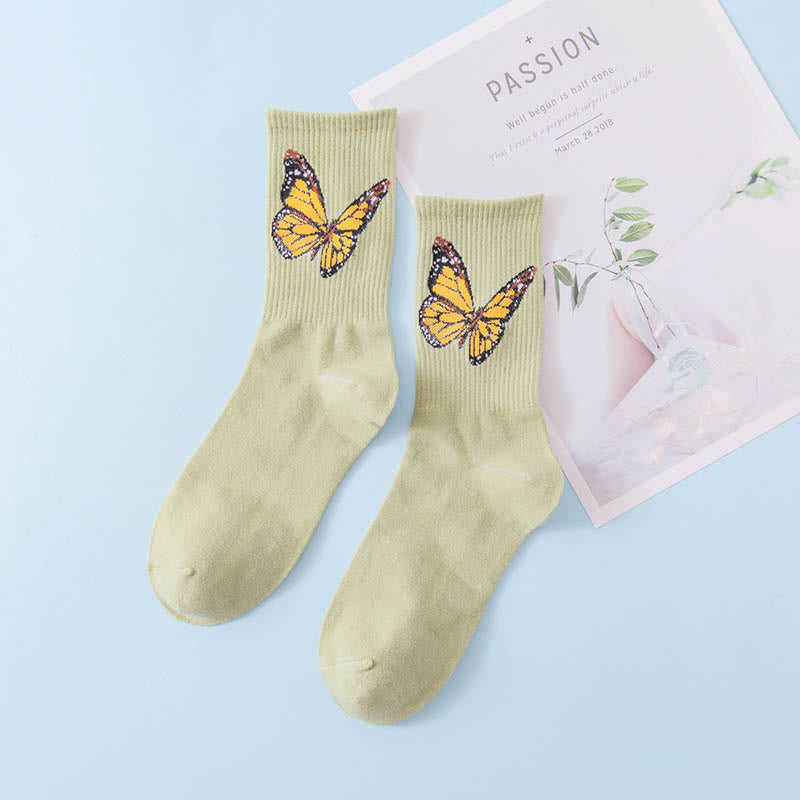 Butterfly Crew Socks(6 Pairs) - Green - EU36-40(US3-7) - image 10