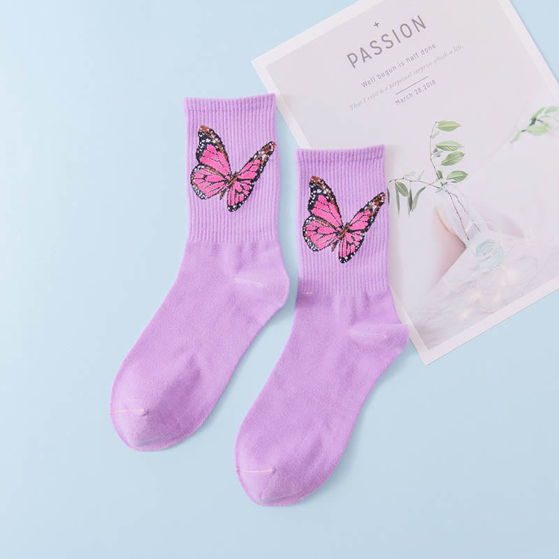 Butterfly Crew Socks(6 Pairs) - Purple - EU36-40(US3-7) - image 12