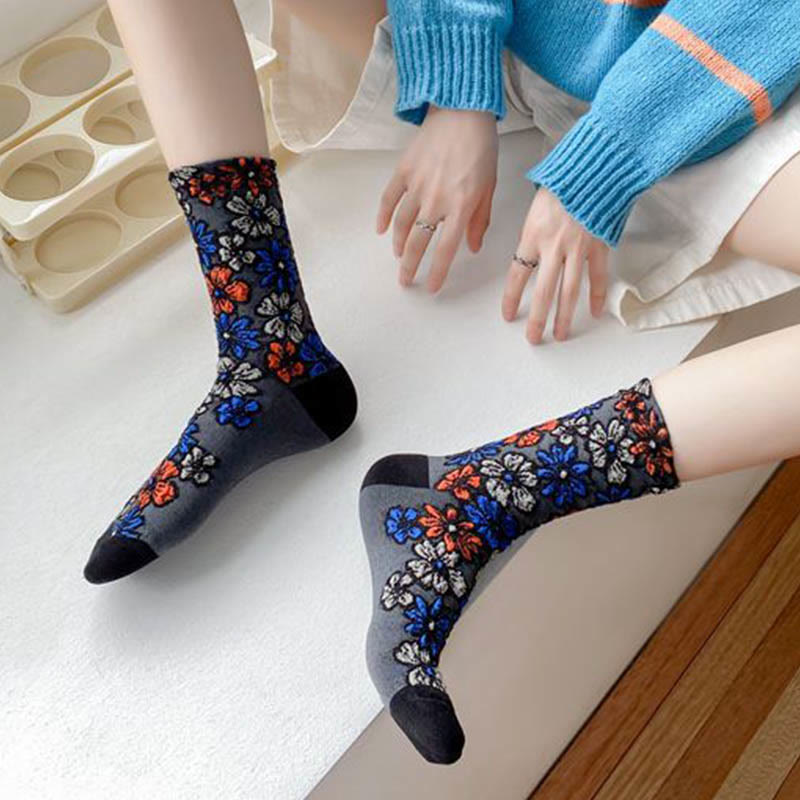 Retro Carving Flowers Quarter Socks(5 Pairs) - image 2