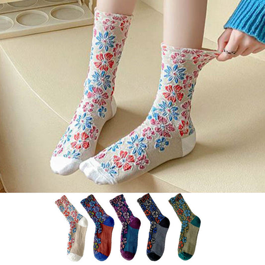 Retro Carving Flowers Quarter Socks(5 Pairs) - image 1