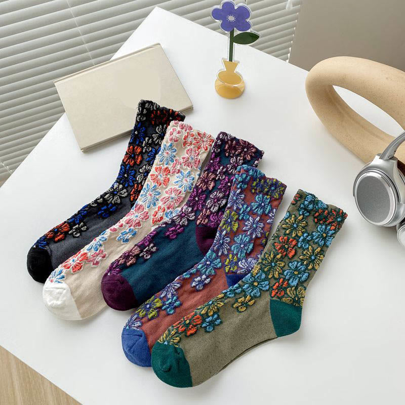 Retro Carving Flowers Quarter Socks(5 Pairs) - Multicolor - EU36-40(US3-7) - image 7