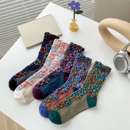 Retro Carving Flowers Quarter Socks(5 Pairs) - Multicolor - EU36-40(US3-7) - image 7