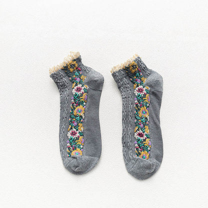 Vintage Lace Ankle Socks(5 Pairs) - Dark Grey - EU36-40(US3-7) - image 11
