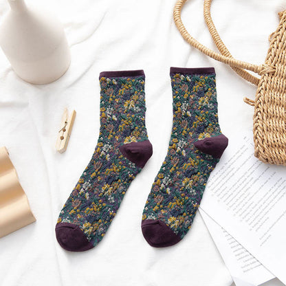 Plants Flowers Quarter Socks(5 Pairs) - Purple - EU36-40(US3-7) - image 11