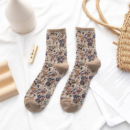 Plants Flowers Quarter Socks(5 Pairs) - Khaki - EU36-40(US3-7) - image 13