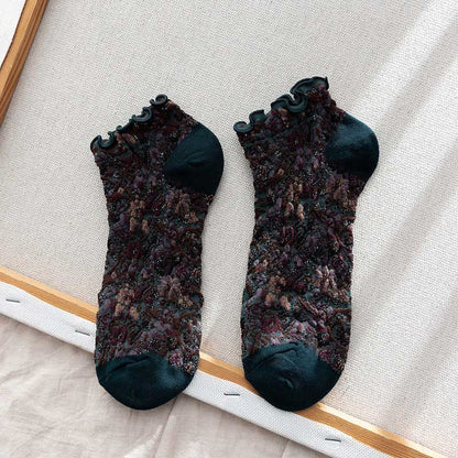 College Style Florals Ankle Socks(5 Pairs) - Dark Green - EU36-40(US3-7) - image 8