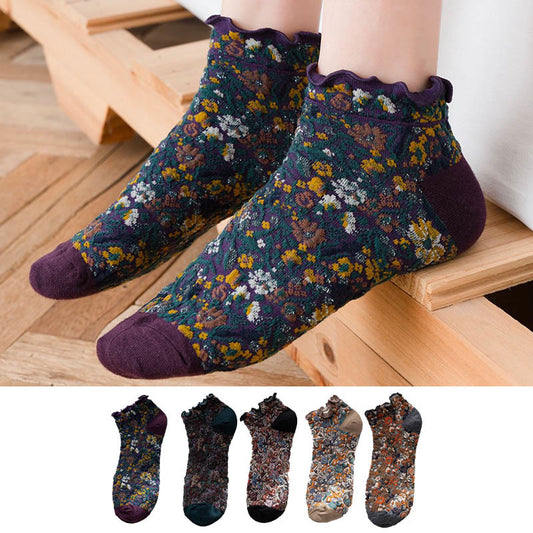 College Style Florals Ankle Socks(5 Pairs) - Multicolor - EU36-40(US3-7) - image 1