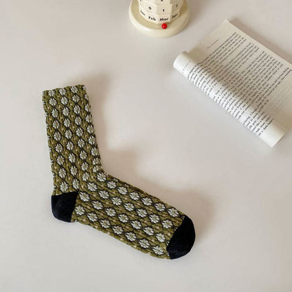 French Elegant Floral Quarter Socks(5 Pairs) - Army Green - EU36-40(US3-7) - image 7