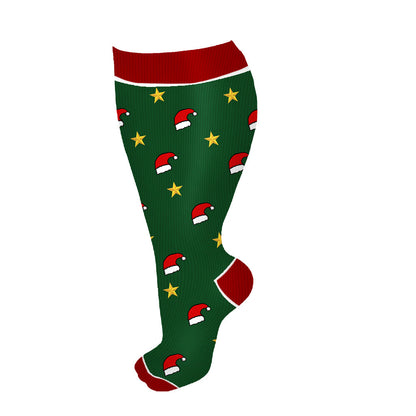 Plus Size Polka Dot Gingerbread Man Compression Socks - Dark Green - 4XL - image 5