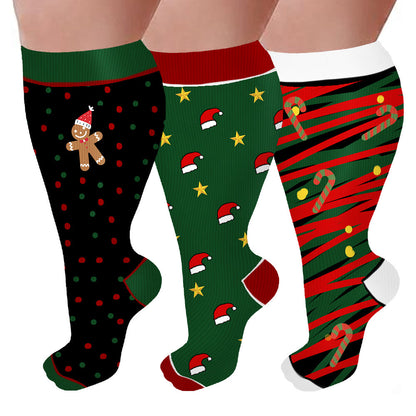 Plus Size Polka Dot Gingerbread Man Compression Socks - image 0