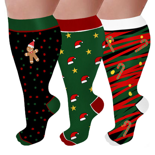 Plus Size Polka Dot Gingerbread Man Compression Socks - image 0
