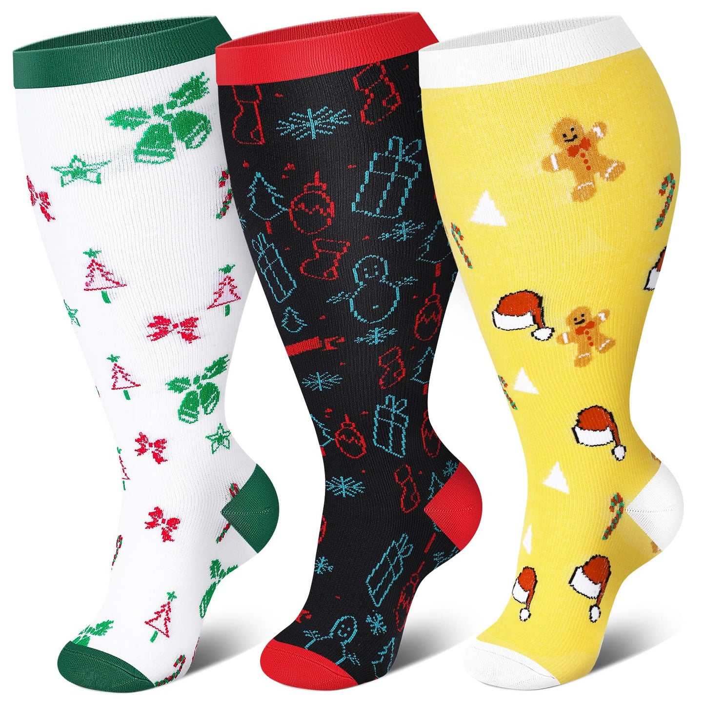 Plus Size Bell Gingerbread Man Compression Socks(3 Pairs) - image 1