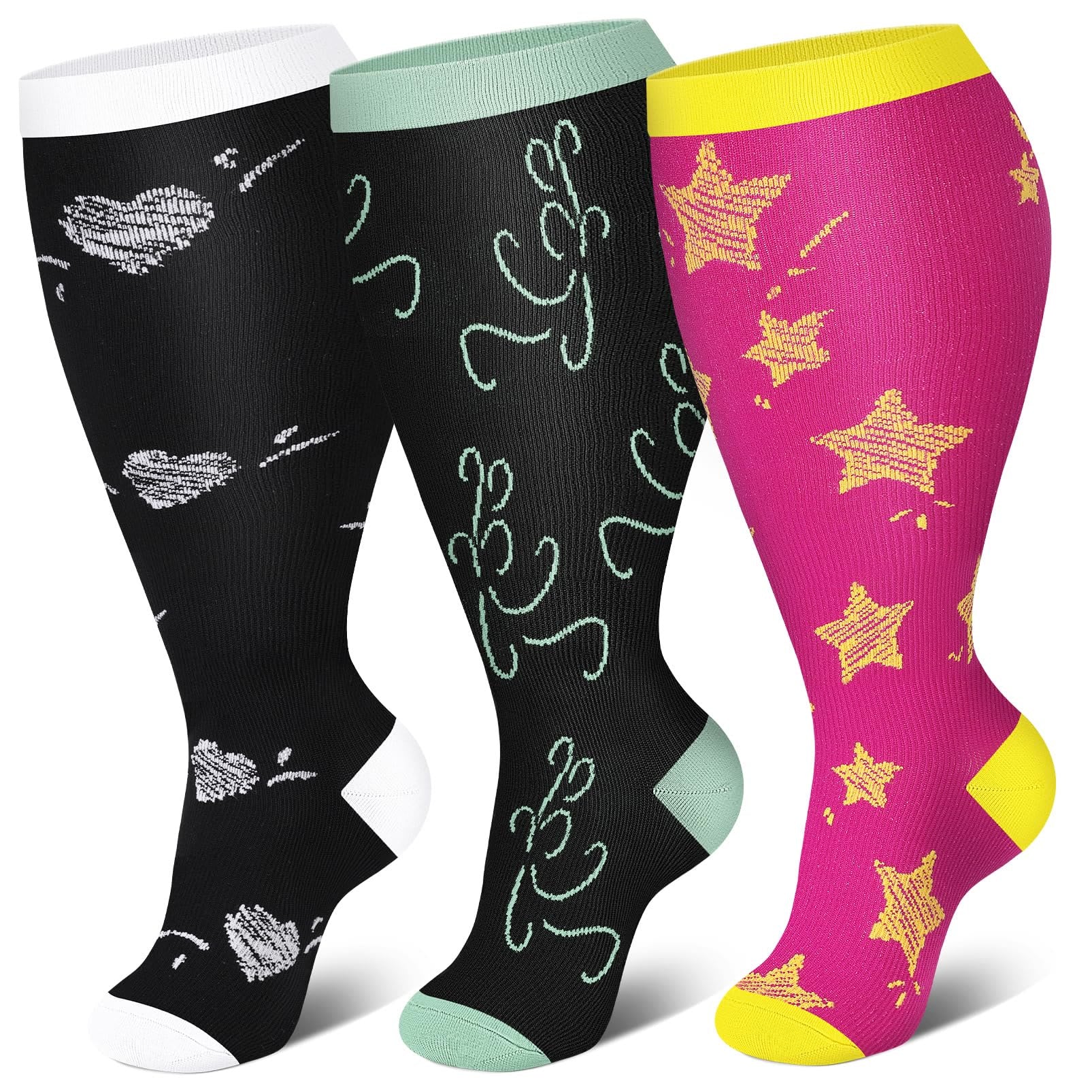 Plus Size Star Heart Strieps Compression Socks - image 1
