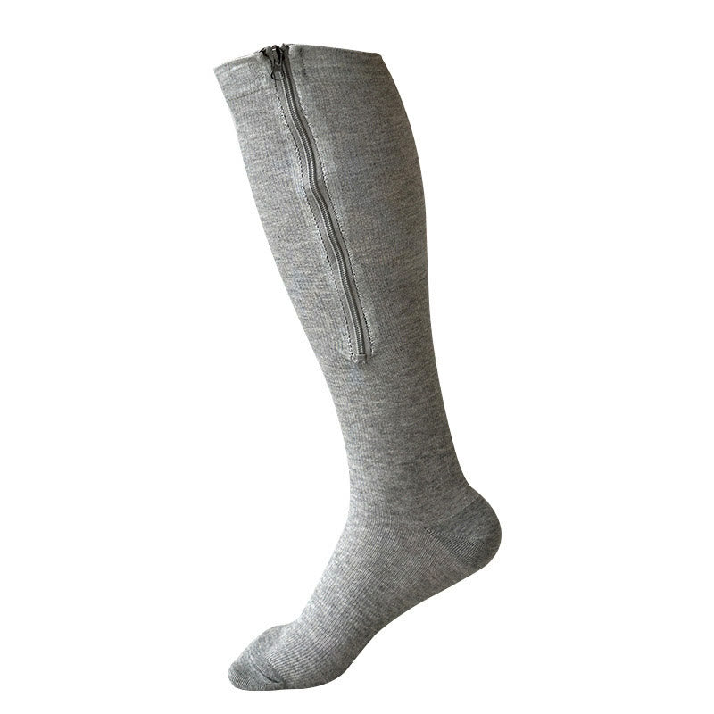 Plus Size Solid Color Zipper Compression Socks 2XL-7XL - Grey - 7XL - image 5