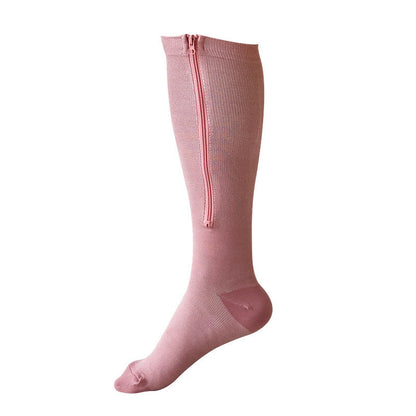 Plus Size Solid Color Zipper Compression Socks 2XL-7XL - Pink - 7XL - image 6