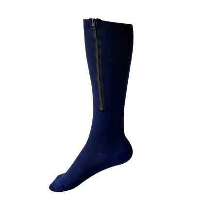 Plus Size Solid Color Zipper Compression Socks 2XL-7XL - Navy Blue - 7XL - image 4