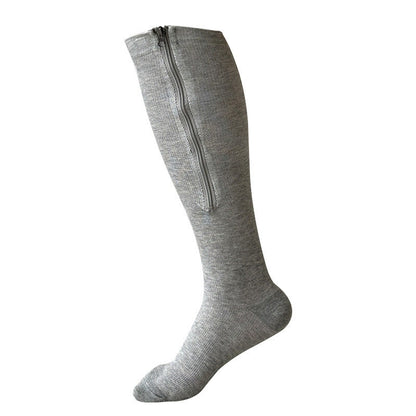 Plus Size Solid Color Zipper Compression Socks 2XL-7XL(3 Pairs) - Grey - 7XL - image 5