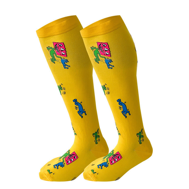 Plus Size Funny Pattern Compression Socks 2XL-7XL - Yellow - 7XL - image 4