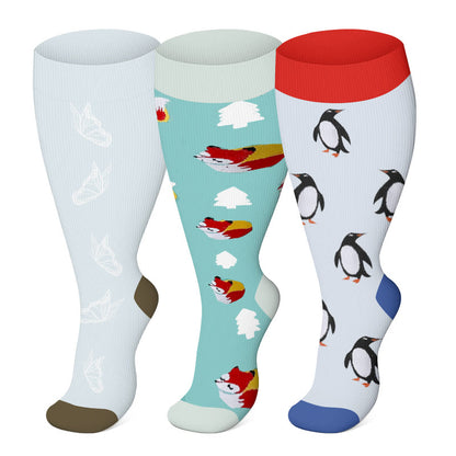Plusock Plus Size Penguin Fox Compression Socks 2XL-7XL(3 Pairs) - Multicolor - 7XL - image 0