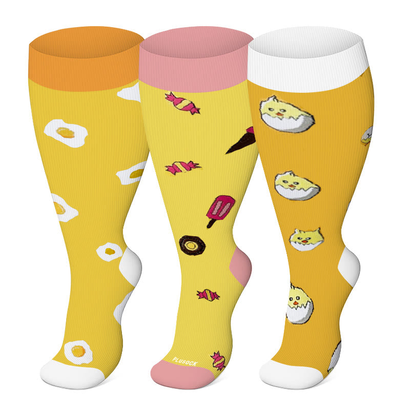 Plus Size Yellow Series Compression Socks 2XL-7XL(3 Pairs) - Multicolor - 7XL - image 0