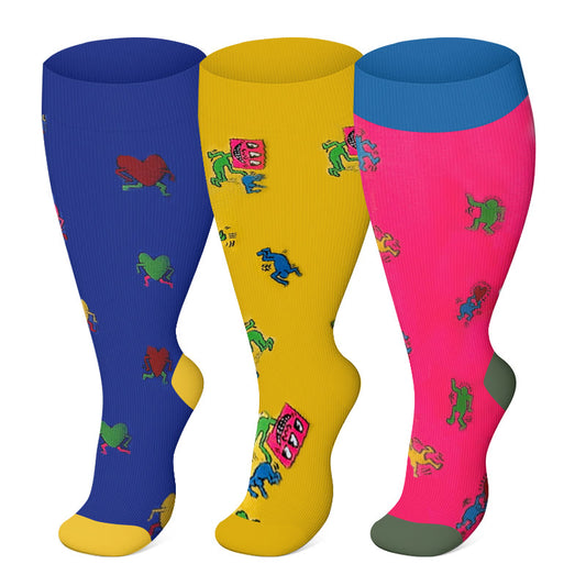 Plusock Plus Size Funny Pattern Compression Socks 2XL-7XL(3 Pairs) - image 0