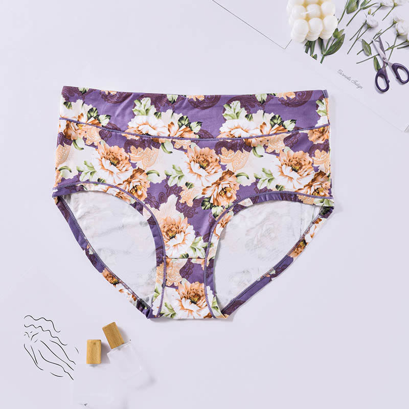 Plus Size Soft Flowers Panty(4 Packs) - Light Purple - 4XL - image 12