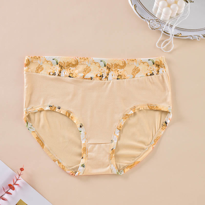 Solid Color Floral Print Panty(6 Packs) - Nude - 4XL - image 6
