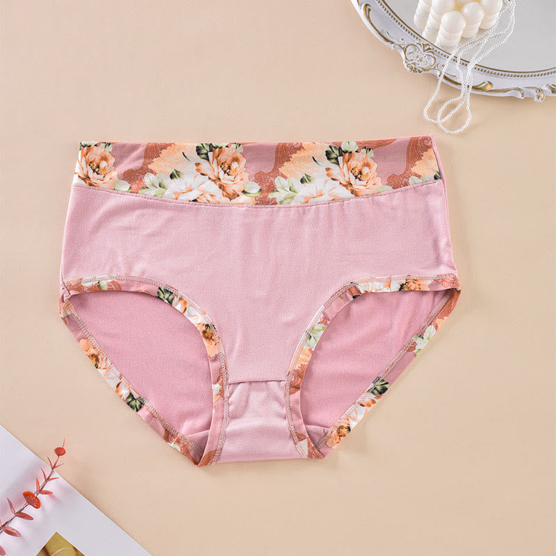 Solid Color Floral Print Panty(6 Packs) - Pink - 4XL - image 4