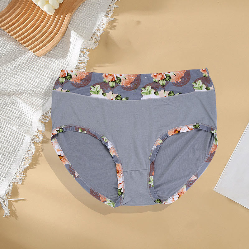 Plus Size Solid Color Floral Print Panty(6 Packs) - Grey - 4XL - image 4