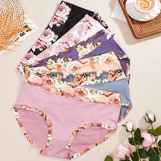 Solid Color Floral Print Panty(6 Packs) - Multicolor - 4XL - image 0