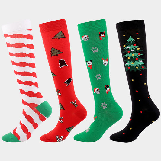 Christmas Cats Dogs Compression Socks(4 Pairs) - Multicolor - S/M - image 1