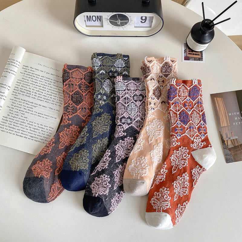 Retro Diamond Quarter Socks(5 Pairs)