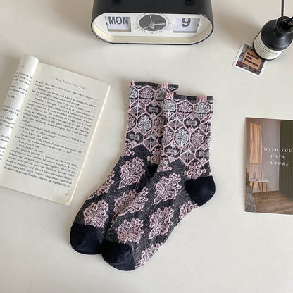 Retro Diamond Quarter Socks(5 Pairs)