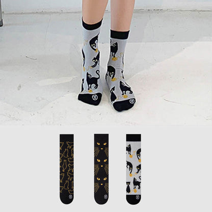 Plus Size Cartoon Black Cat Quarter Socks(3 Pairs) - Multicolor - EU36-43(US3-9) - image 1