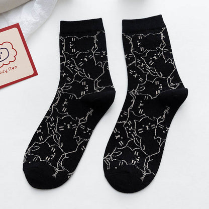 Line Cat Quarter Socks(5 Pairs) - Black - EU36-40(US3-7) - image 10