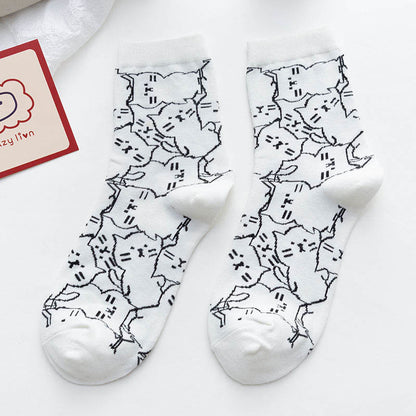 Line Cat Quarter Socks(5 Pairs) - White - EU36-40(US3-7) - image 12