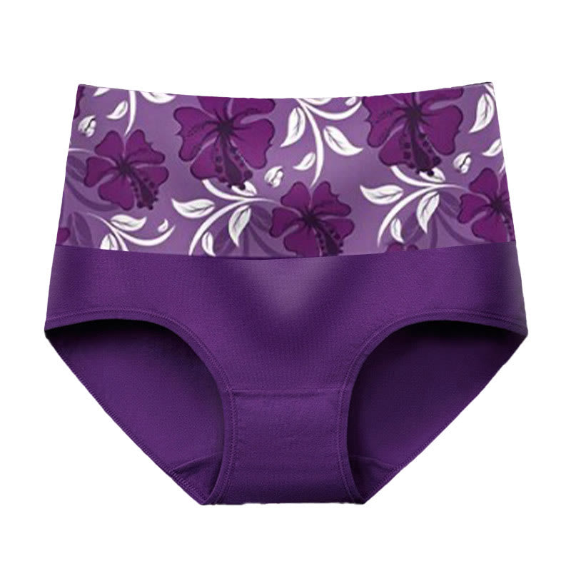 Pure Color Flowers Panty(3 Packs) - Purple - 5XL - image 3
