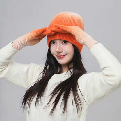 Gradient Color Gloves Beanie 2 In 1 Set