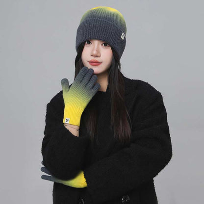 Gradient Color Gloves Beanie 2 In 1 Set