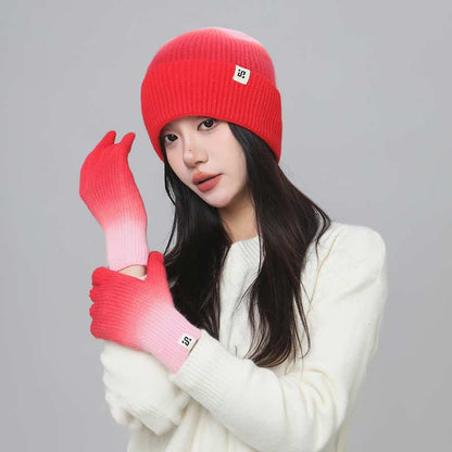 Gradient Color Gloves Beanie 2 In 1 Set