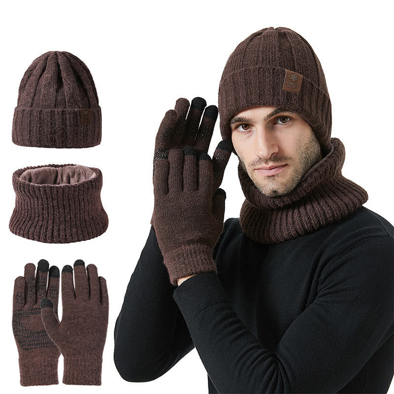 Fashionable Warm Gloves Beanie Scarf 3 In 1 Set - Coffee - One Size - image 14