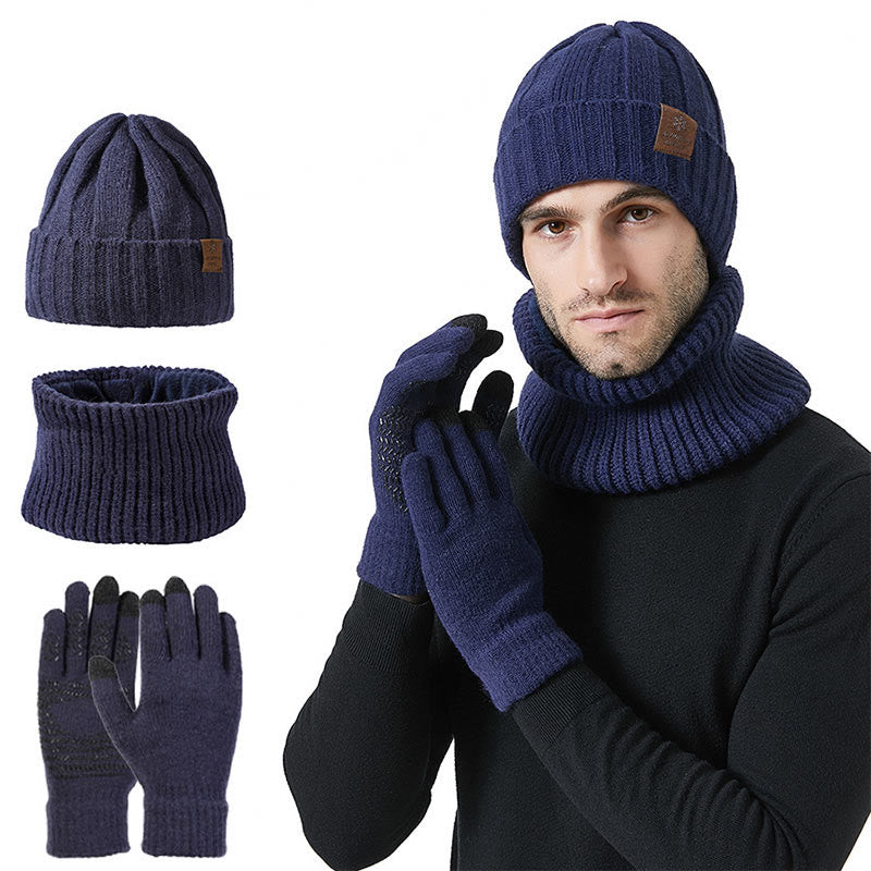 Fashionable Warm Gloves Beanie Scarf 3 In 1 Set - Navy Blue - One Size - image 16