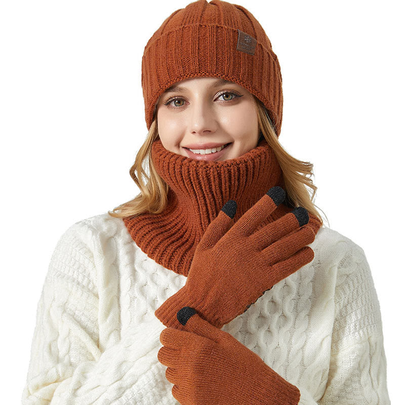 Fashionable Warm Gloves Beanie Scarf 3 In 1 Set - image 1
